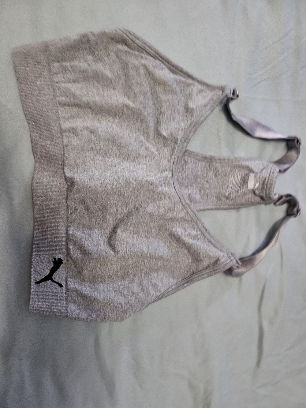 Puma Heather Gray Racerback Sports Bra with Satin Straps